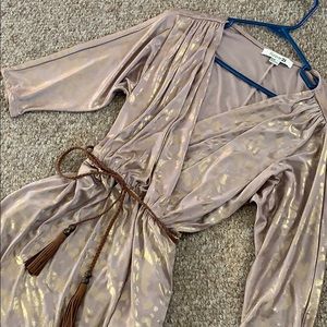 Tan and gold mini dress with belt